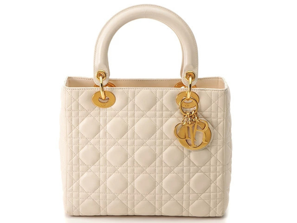 Christian Dior Cannage Lady Handbag Ivory White